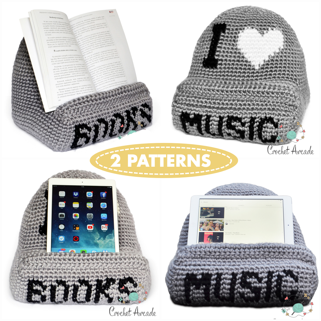 I <3 music and I <3 books tablet book holder 2 crochet patterns e-book