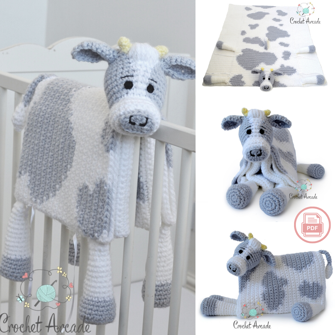 Cuddle and Play Cow Baby Blanket Crochet Pattern | Crochet Arcade