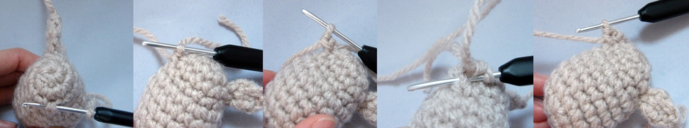 Step by step Photo Tutorial How to Make a left ear of Crochet Reindeer Christmas Ornament