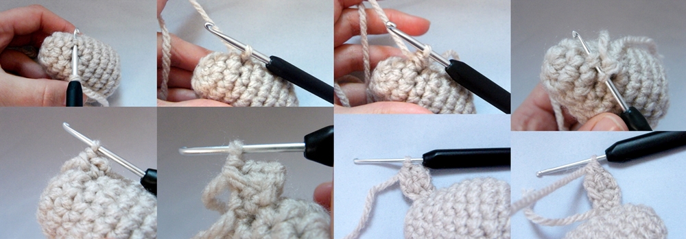 Step by step Photo Tutorial How to Make a right ear of Crochet Reindeer Christmas Ornament