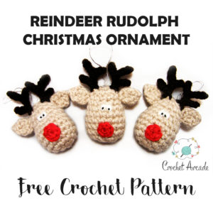 Three Crochet Reindeer Ornaments Decorations Free Crochet Pattern with title