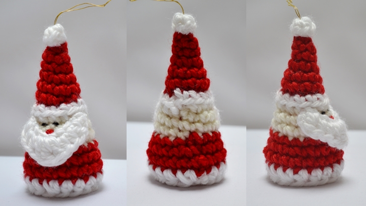 santa christmas ornament free crochet pattern side and back view