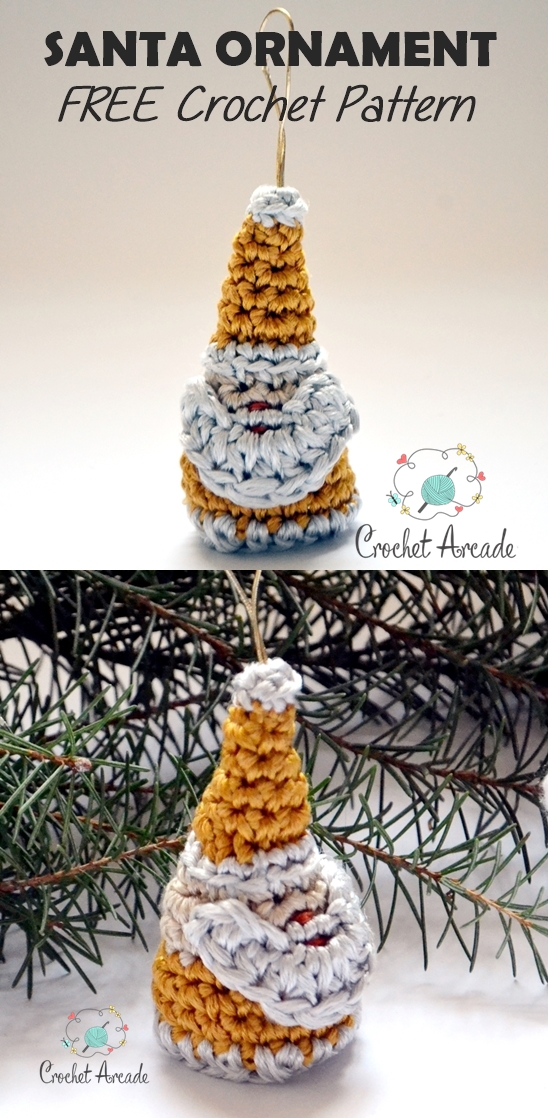 santa christmas ornament crochet pattern in gold yarn